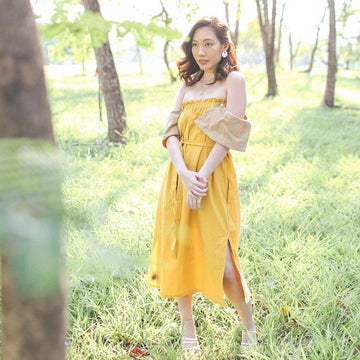 Bell On-Off Shoulder Dress Yellow