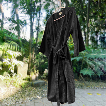 Linen Lounge Robe - Short Black