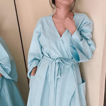 Linen Lounge Robe - Short Light Blue