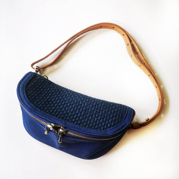 Noah Fanny Pack Navy with Tan Leather Fashion Rags2Riches