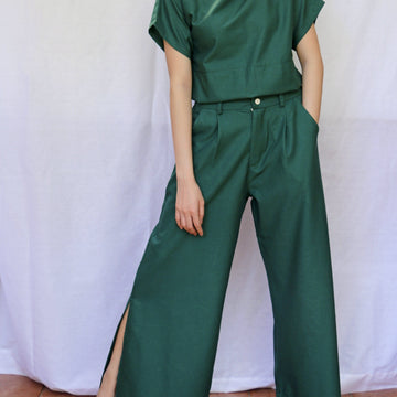 The Wide Pleated Trousers Emerald