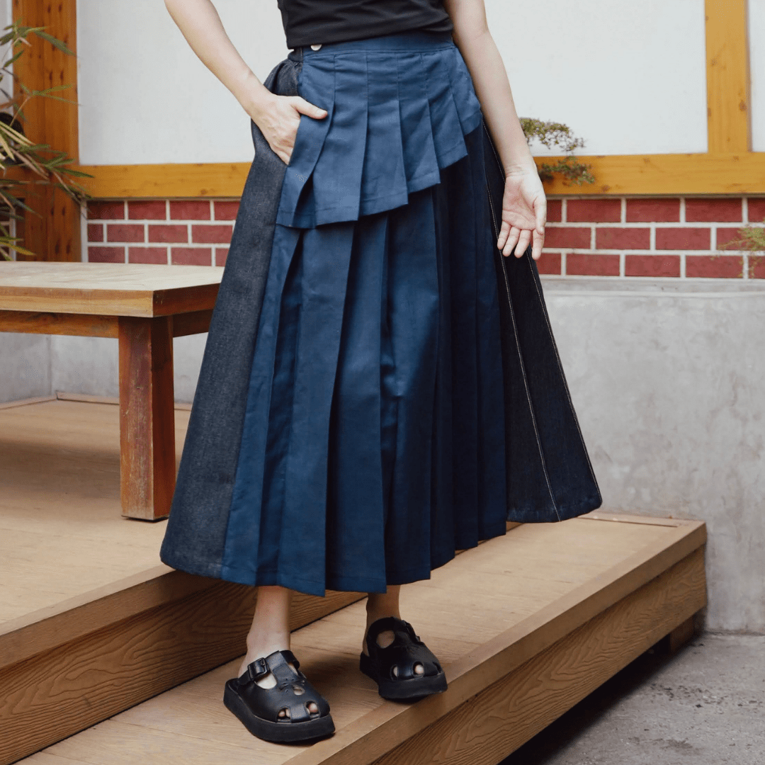 2-Way Pleated Wrap Skirt Navy Blue Fashion R2R On Repeat