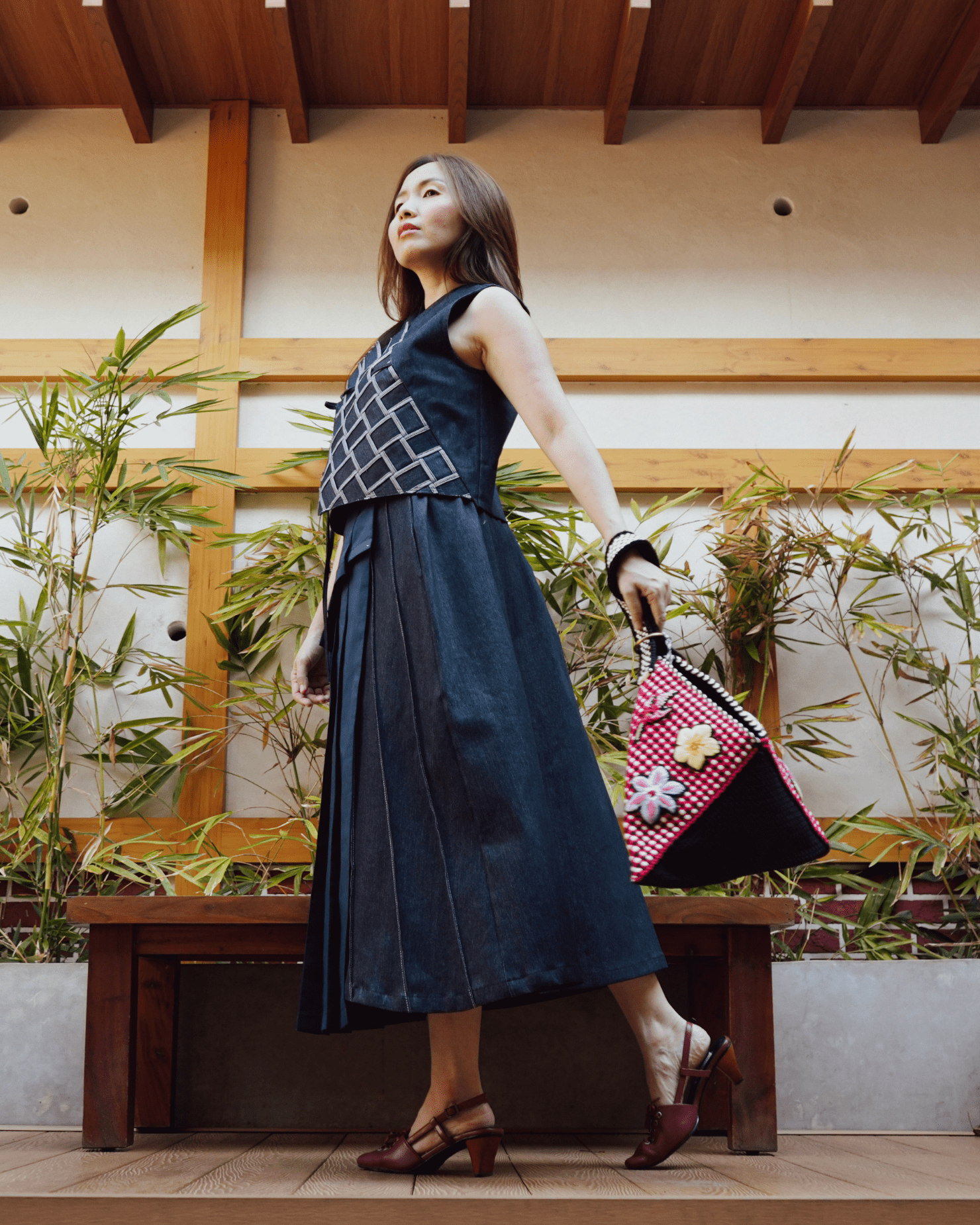 2-Way Pleated Wrap Skirt Navy Blue Fashion R2R On Repeat