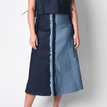 4-Way A-Line Skirt Two-Tone Denim