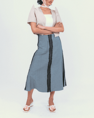 4-Way A-Line Skirt Two-Tone Denim