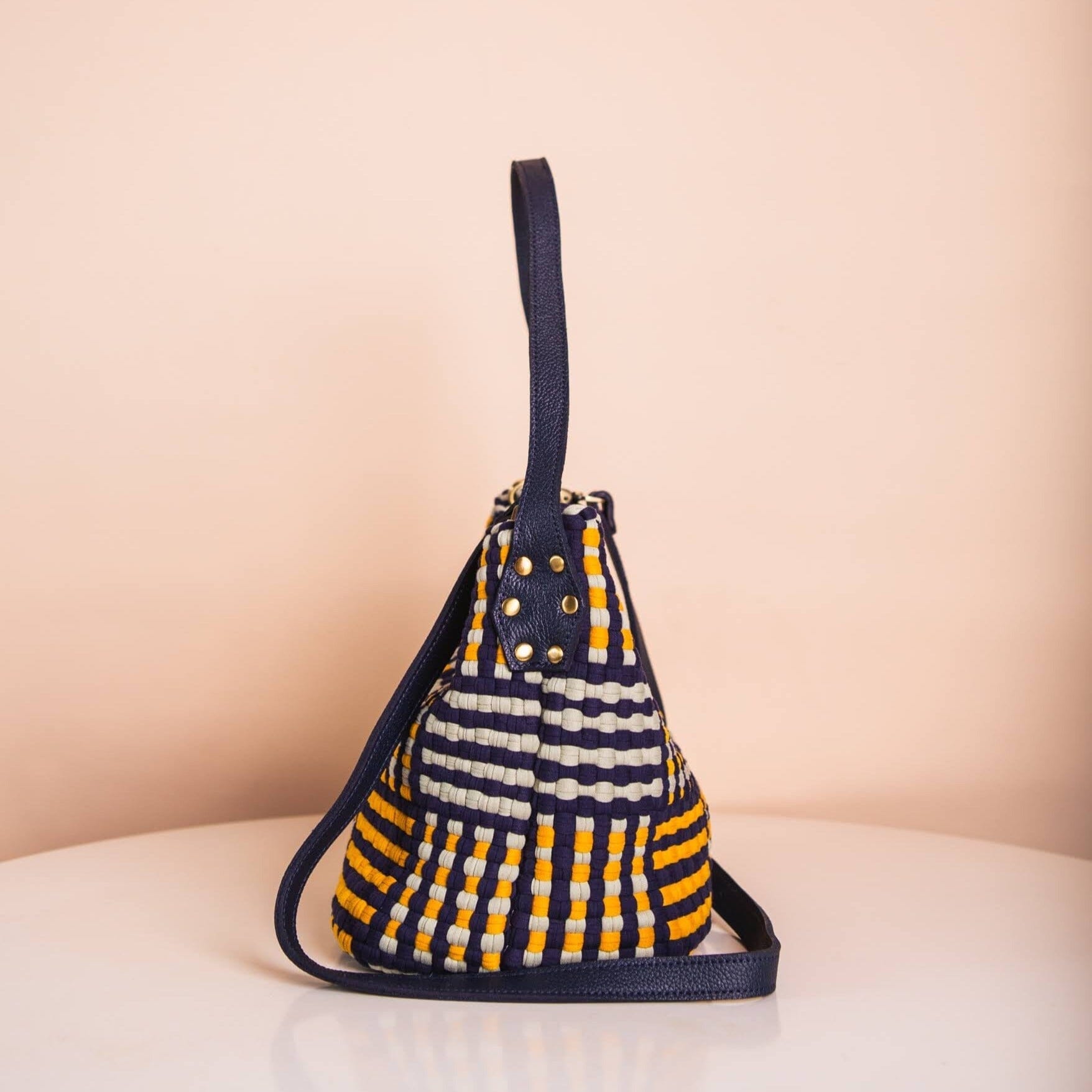 Buslo Mini Mat Pattern Navy & Yellow with Longer Handle Fashion Rags2Riches