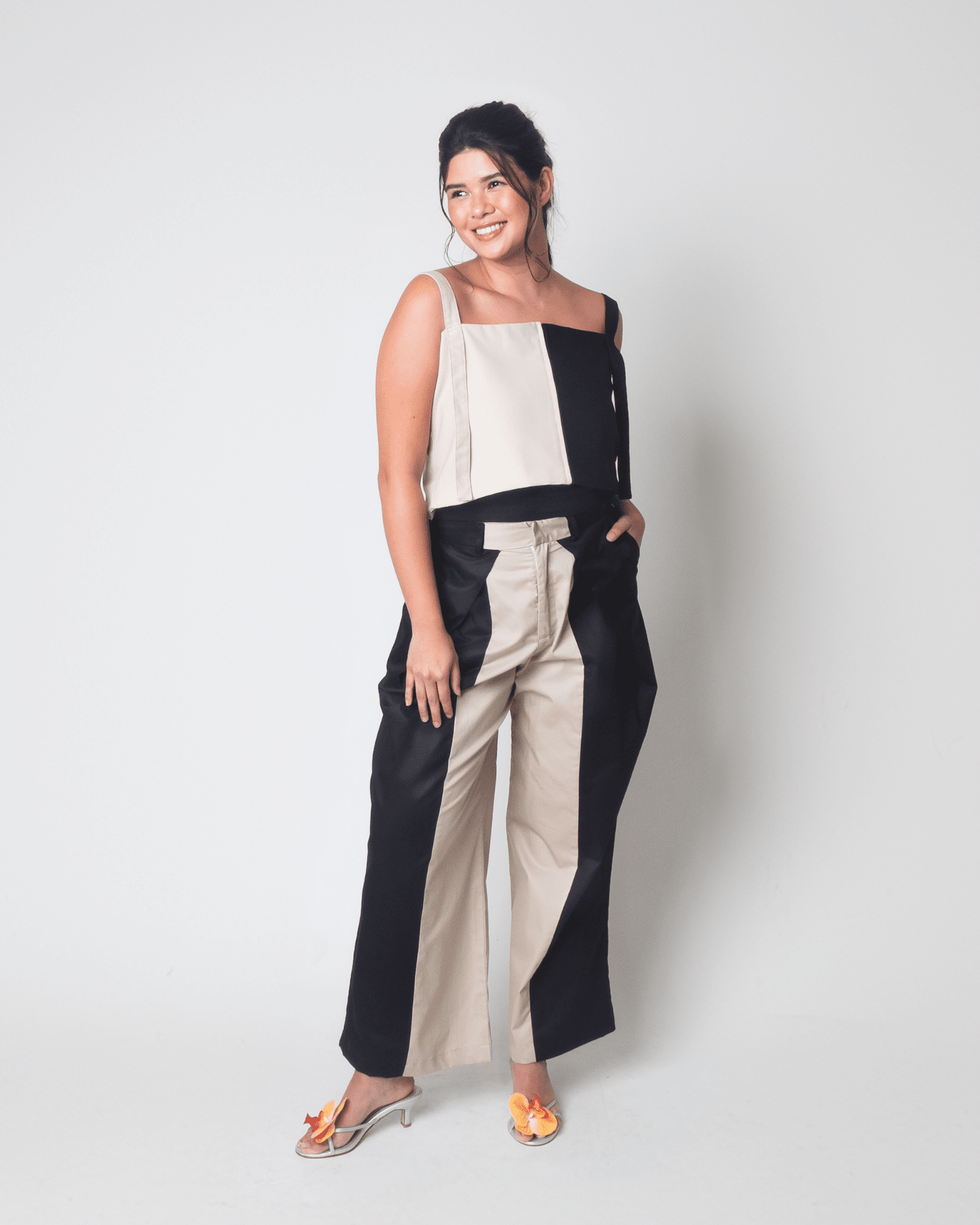 Lakbay Pants Two-Tone Black & Sand Fashion Rags2Riches