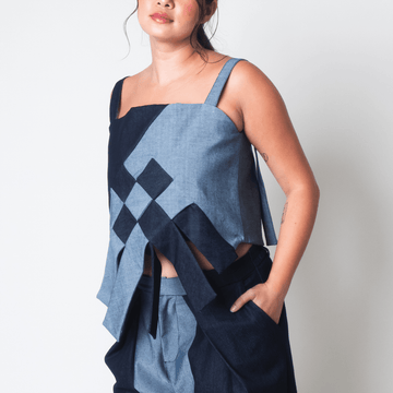 [Ready Today] Big Weave Top Two-Tone Denim