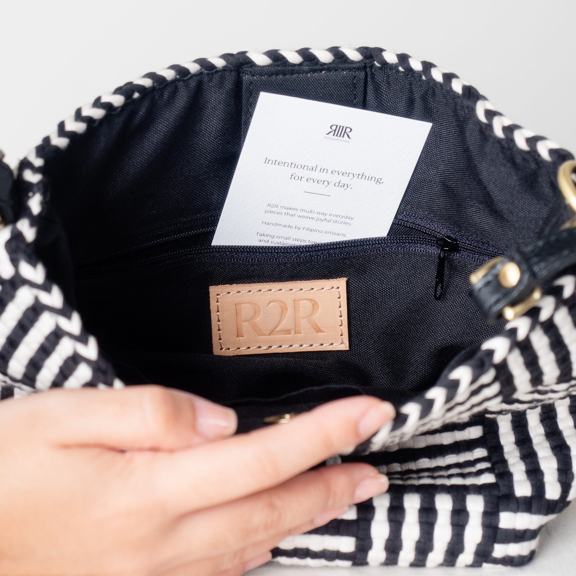 [Ready Today] Buslo Mini Snap Mat Pattern Black & Beige Fashion Rags2Riches