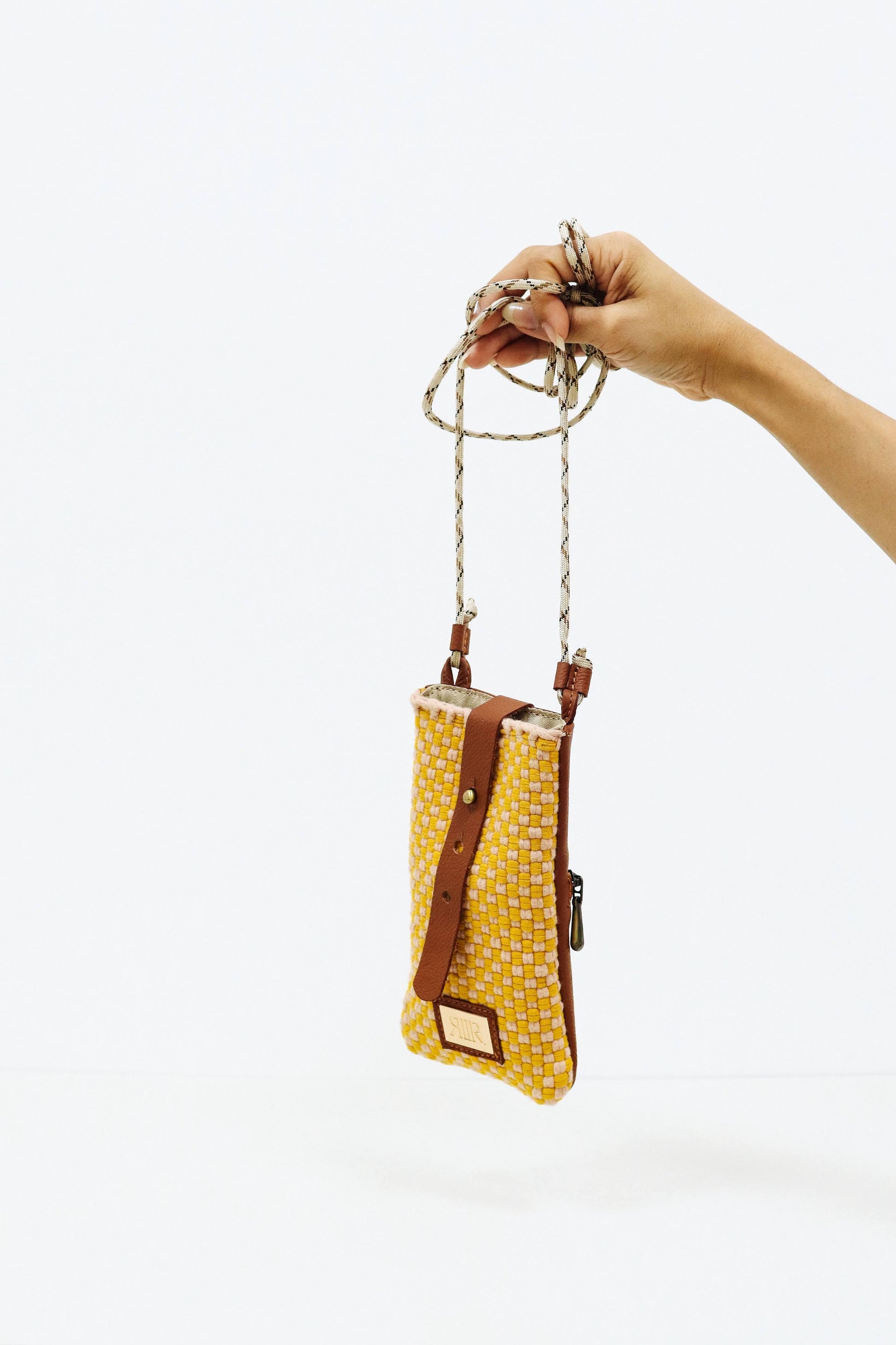 [Ready Today] Phone Sling Checkerboard Yellow & Blush Fashion R2R