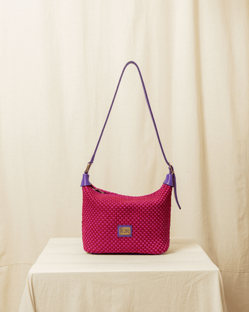 [Ready Today] Scoop Bag Checkerboard Red & Fuchsia with Purple Leather