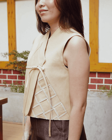 Woven Hanbok Vest Beige Fashion R2R On Repeat