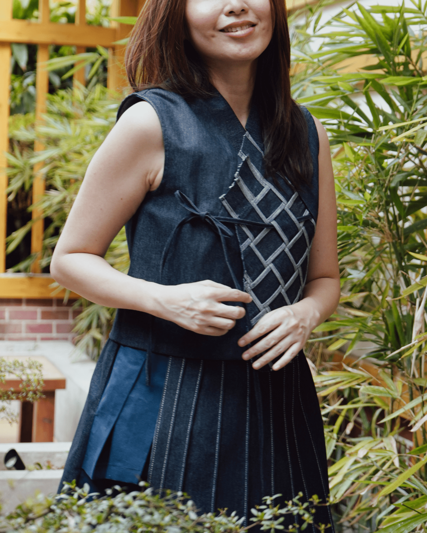 Woven Hanbok Vest Navy Blue Fashion R2R On Repeat