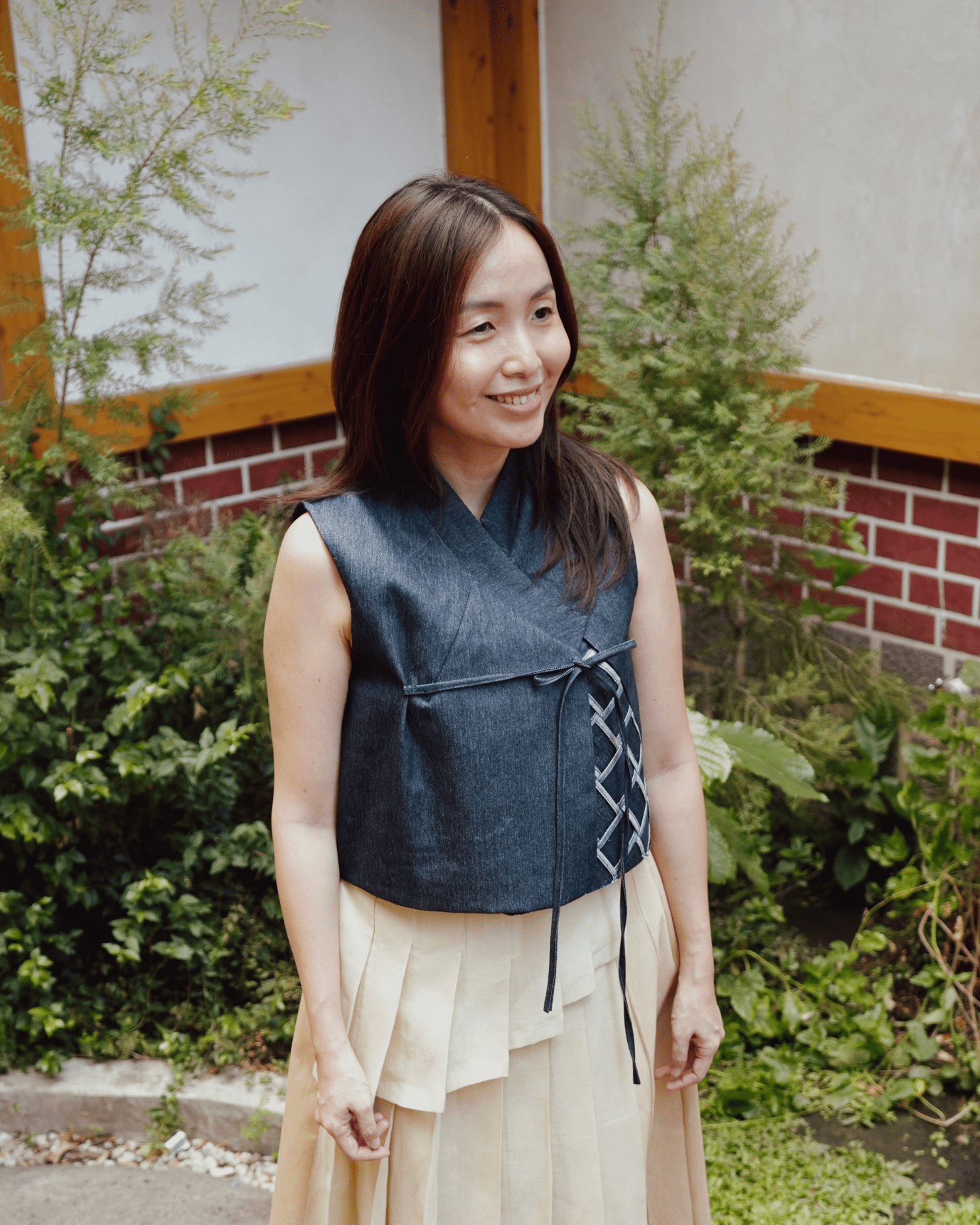 Woven Hanbok Vest Navy Blue Fashion R2R On Repeat