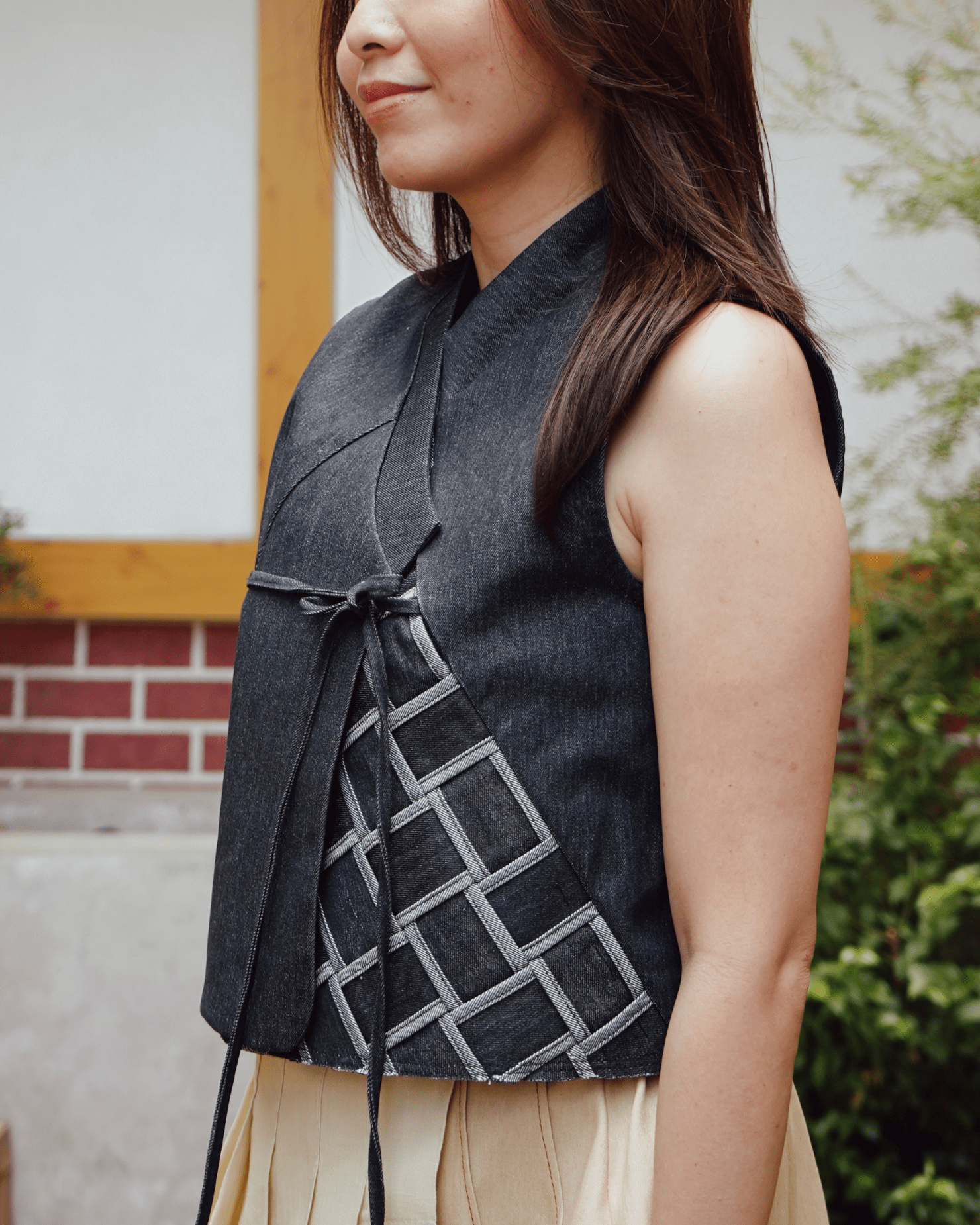 Woven Hanbok Vest Navy Blue Fashion R2R On Repeat