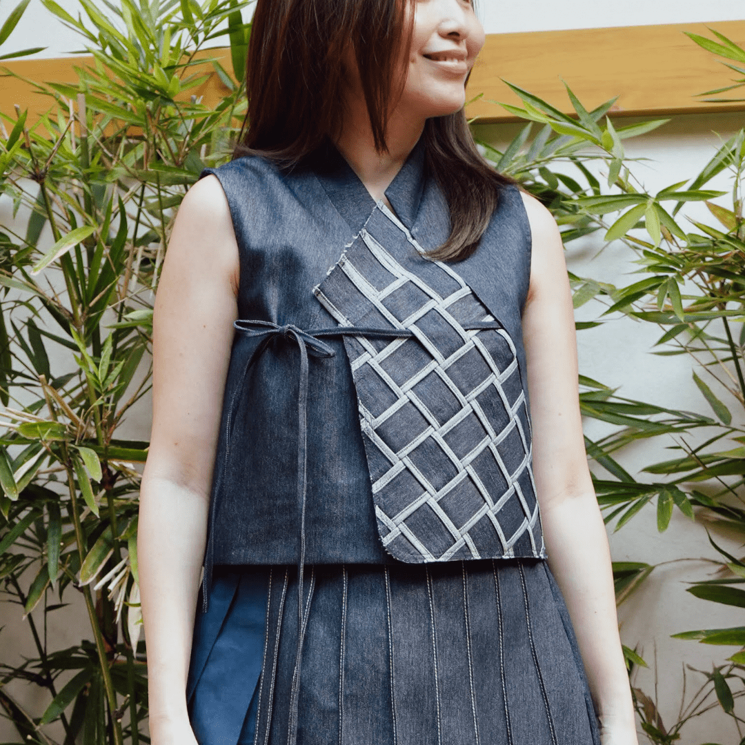 Woven Hanbok Vest Navy Blue Fashion R2R On Repeat