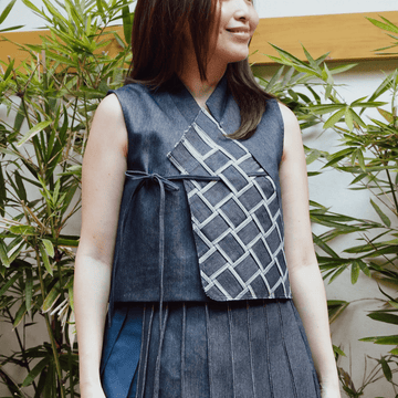 Woven Hanbok Vest Navy Blue Fashion R2R On Repeat