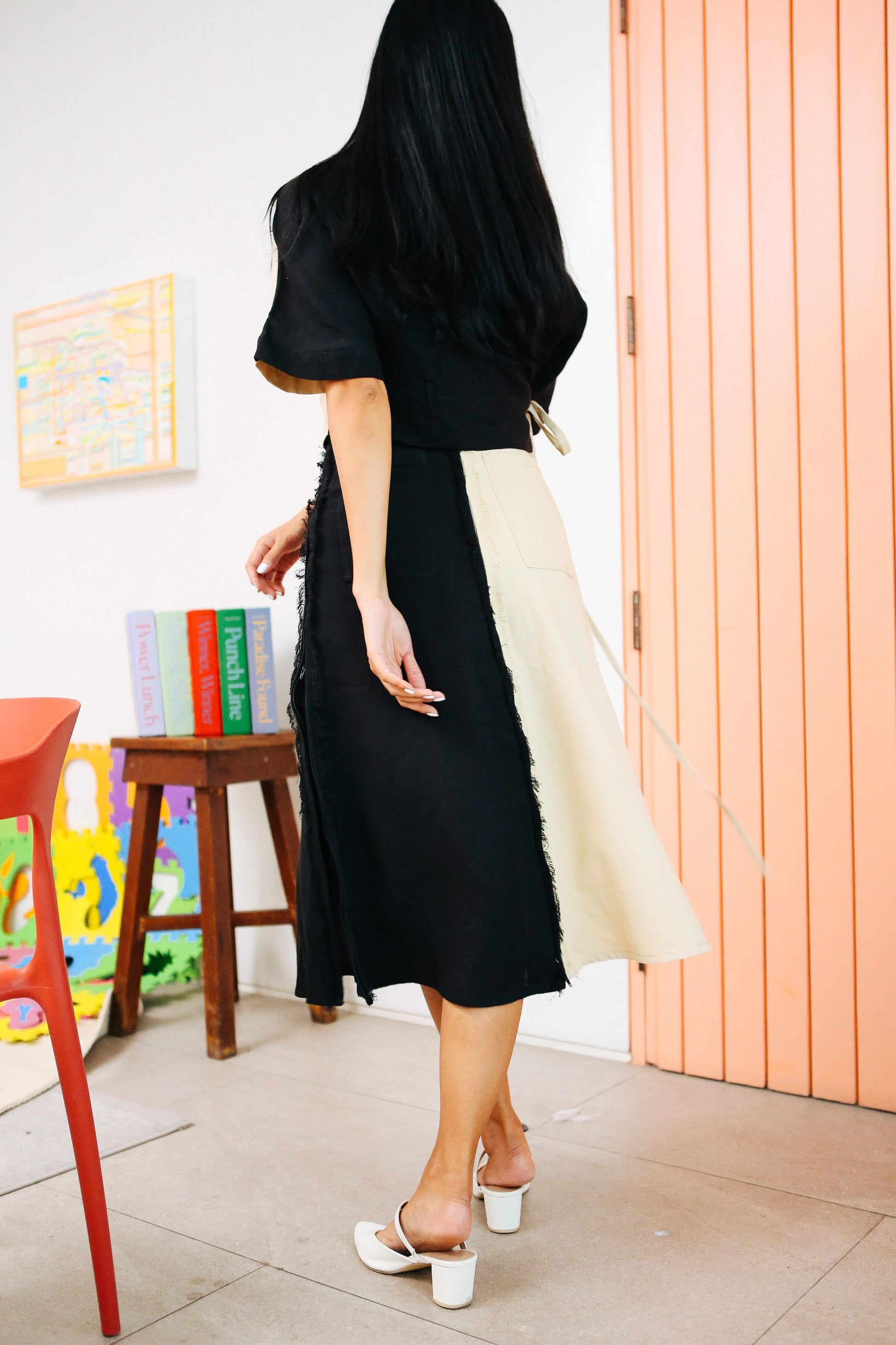 4-Way A-Line Skirt Black & Beige Fashion Rags2Riches