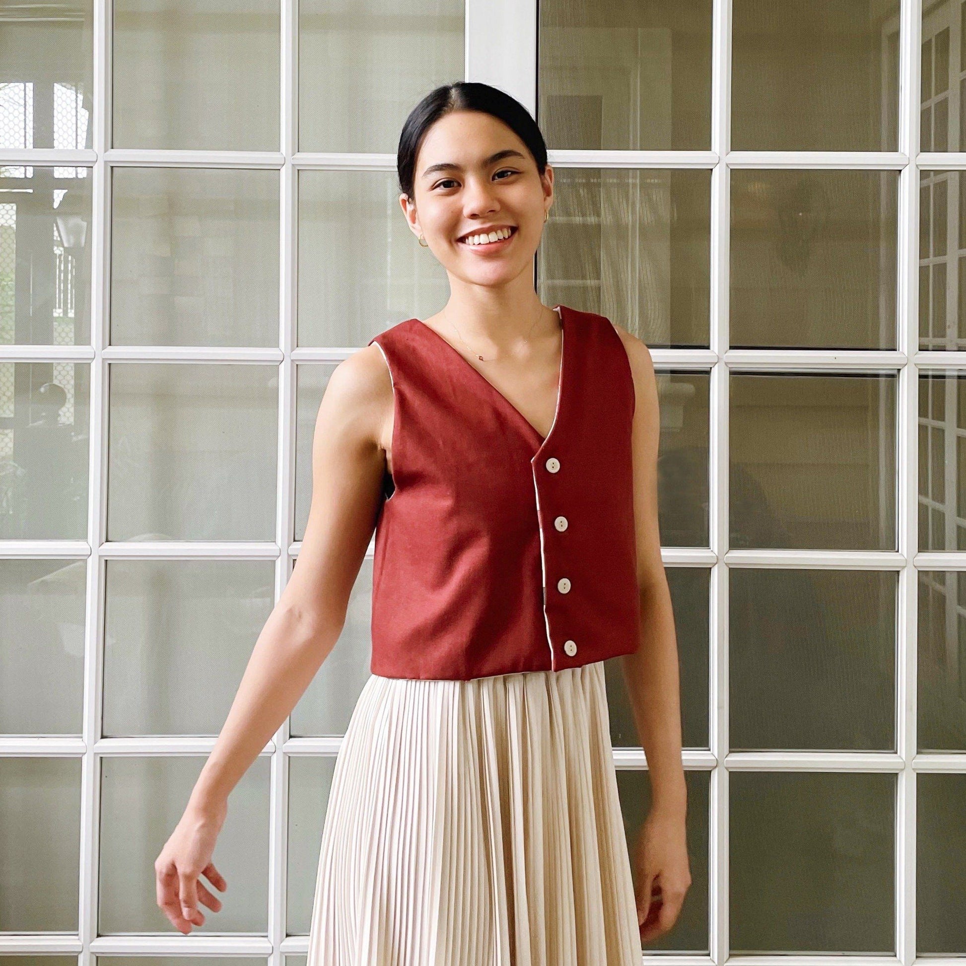 4-Way Top Maroon with Kantarines Windowpane Fashion Rags2Riches