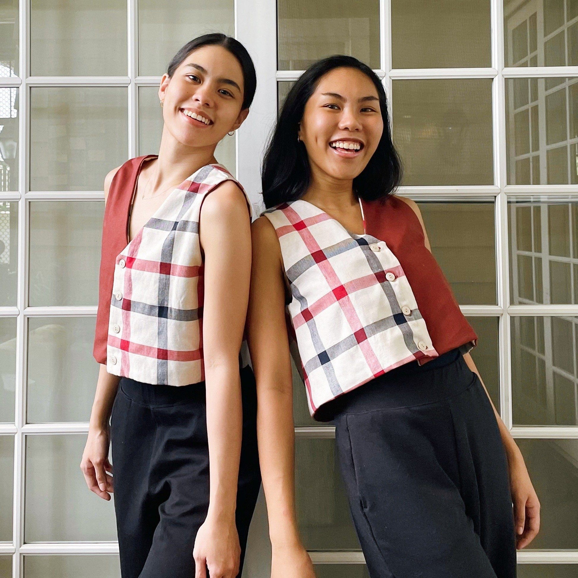 4-Way Top Maroon with Kantarines Windowpane Fashion Rags2Riches