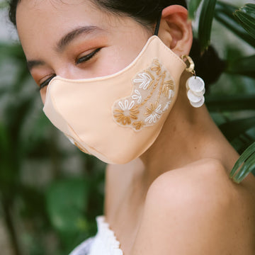 Embroidered Face Mask Beige with Pouch [Weddings] Lifestyle Rags2Riches