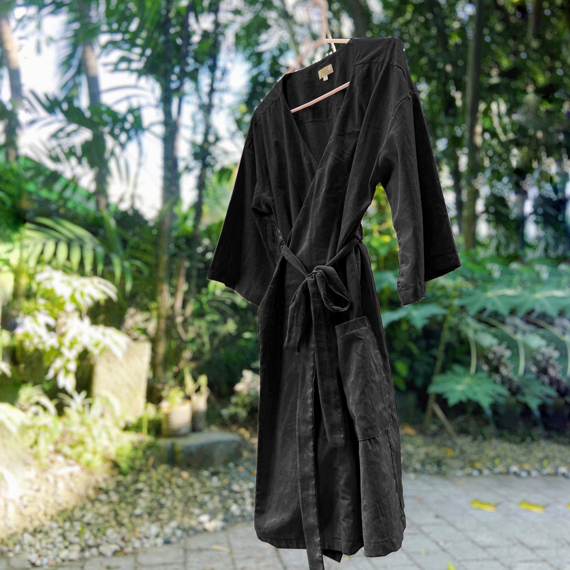 Linen Lounge Robe - Short Black Fashion Rags2Riches