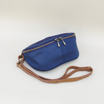 Noah Fanny Pack Navy with Tan Leather Fashion Rags2Riches