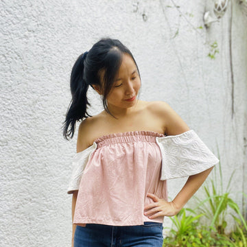 On-Off Shoulder Top Blush in Pinilian Beige Fashion Rags2Riches