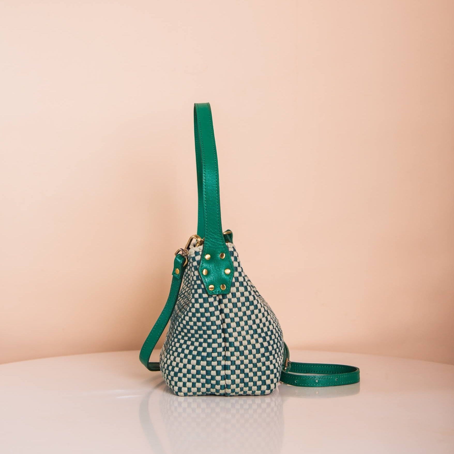 [Ready Today] Buslo Micro Checkerboard Emerald & Sage with Longer Handles Fashion Rags2Riches