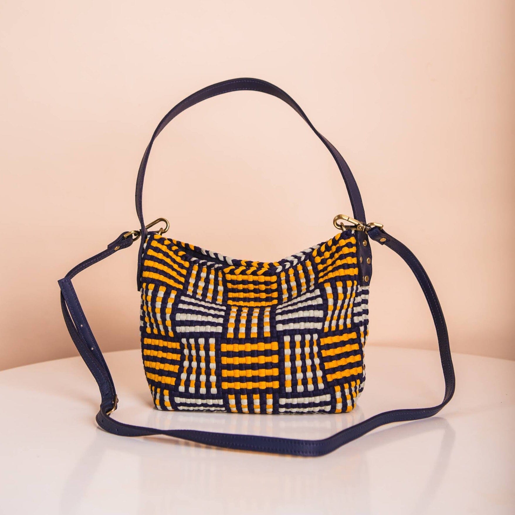 [Ready Today] Buslo Micro Mat Pattern Navy & Yellow with Longer Handle Fashion Rags2Riches