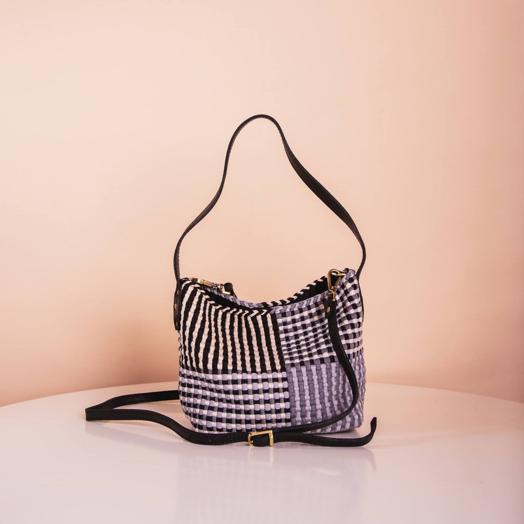 [Ready Today] Buslo Micro Stripe & Checkerboard Neutral with Longer Handle Fashion Rags2Riches