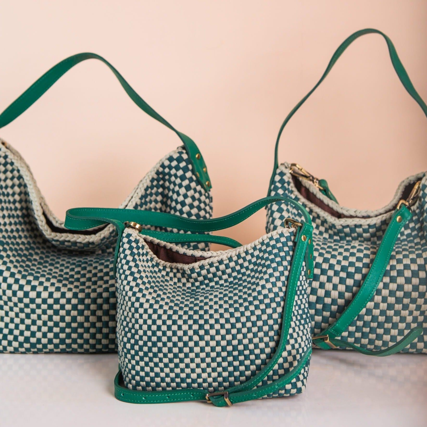 [Ready Today] Buslo Mini Checkerboard Sage & Emerald with Longer Handle Fashion Rags2Riches