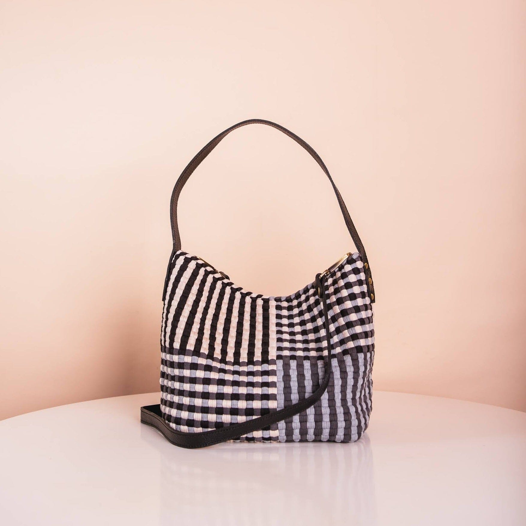 [Ready Today] Buslo Mini Stripe & Checkerboard Neutral with Longer Handle Fashion Rags2Riches