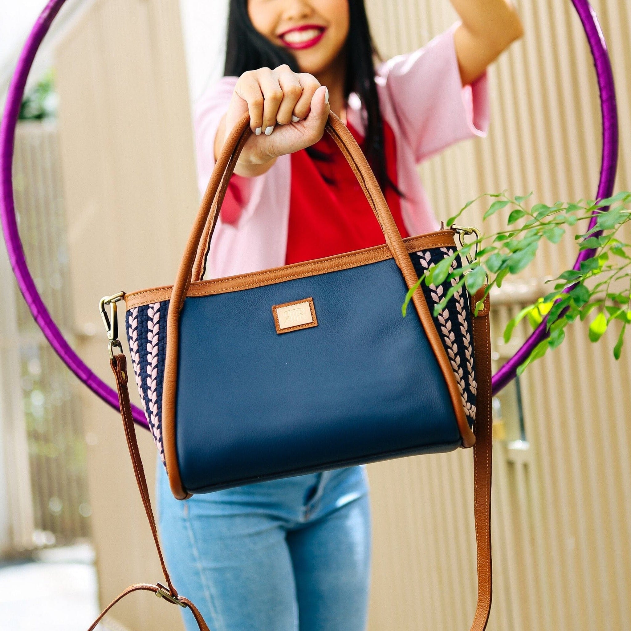 [Ready Today] Tuba Handbag Navy & Tan Fashion Rags2Riches